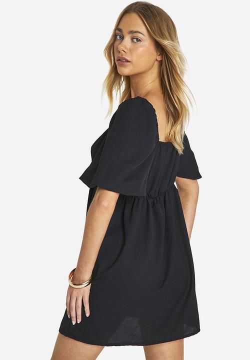 boohoo - Puff Sleeve Smock Dress - Black