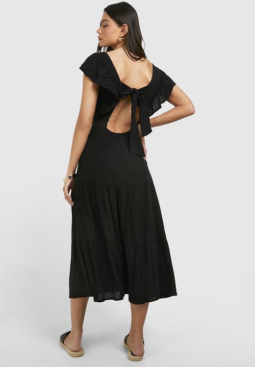boohoo - Cotton Ruffle Midaxi Dress - Black
