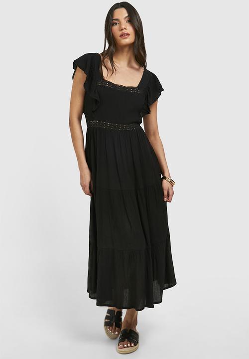 boohoo - Cotton Ruffle Midaxi Dress - Black