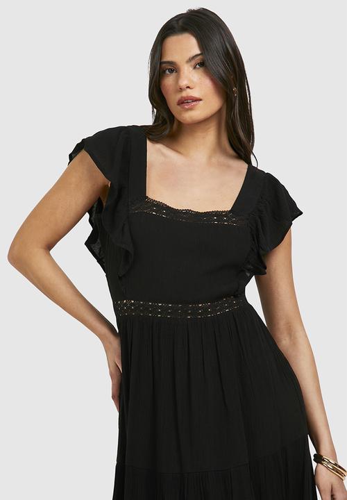 boohoo - Cotton Ruffle Midaxi Dress - Black