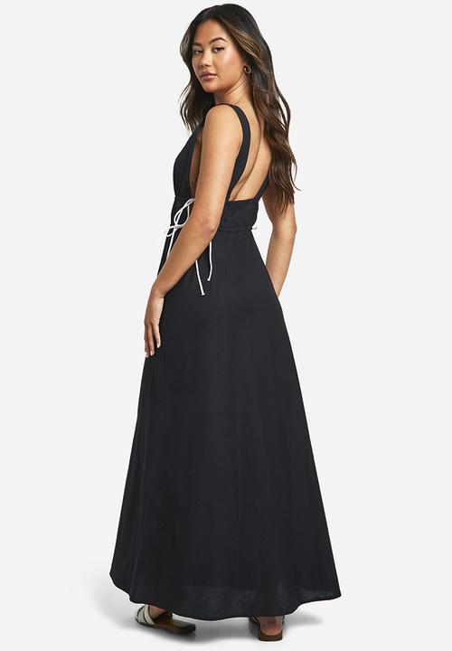 boohoo - Contrast Tie Maxi Dress - Black