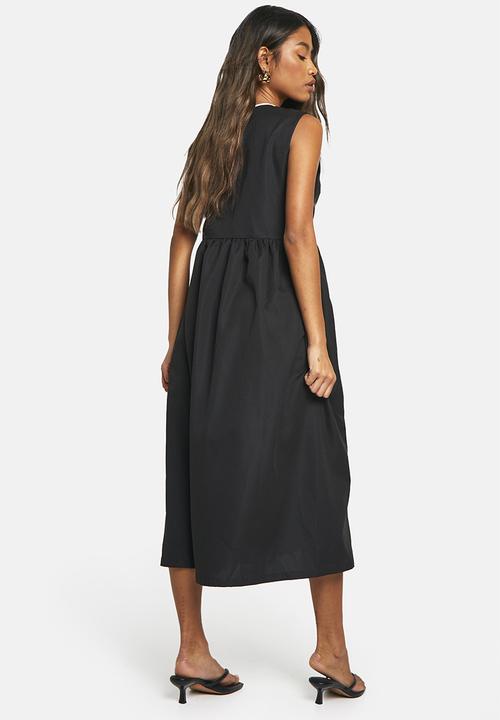 boohoo - Contrast Tie Front Woven Midi Dress - Black
