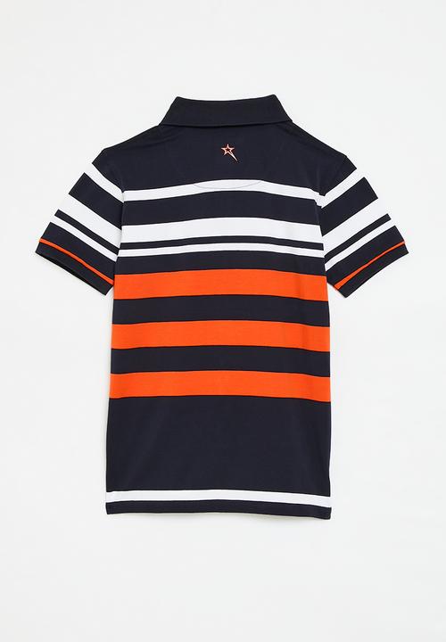 SOVIET - Boys y/dye stripe golfer - navy & orange