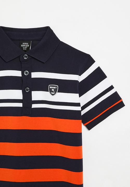 SOVIET - Boys y/dye stripe golfer - navy & orange