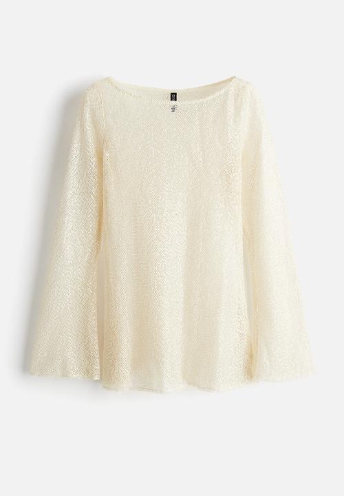 H&M - Sequined mesh top - light beige