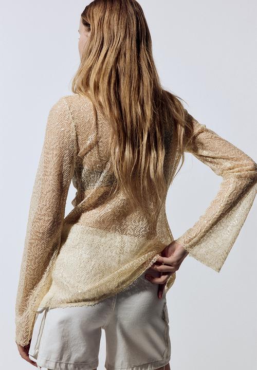H&M - Sequined mesh top - light beige