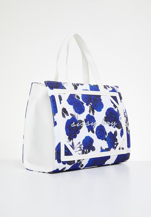 SISSY BOY - Rose print tote bag - cobalt blue/white