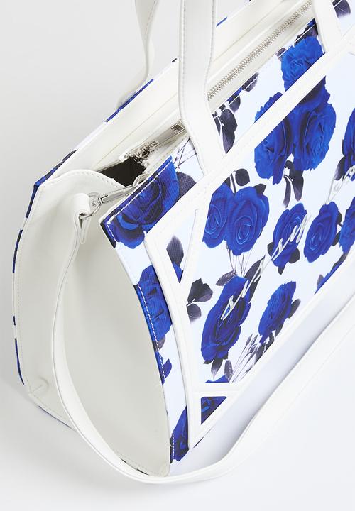 SISSY BOY - Rose print tote bag - cobalt blue/white