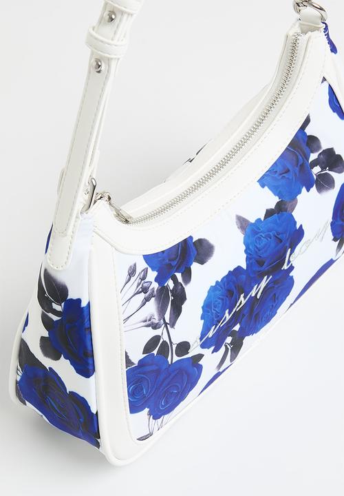 SISSY BOY - Rose print shoulder bag-cobalt blue/white
