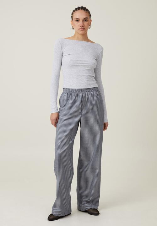 Cotton On - Staple Rib Boat Neck Long Sleeve Top - Grey Marle