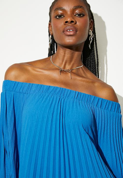VELVET - Pleated Maxi Kaftan Dress - Cobalt