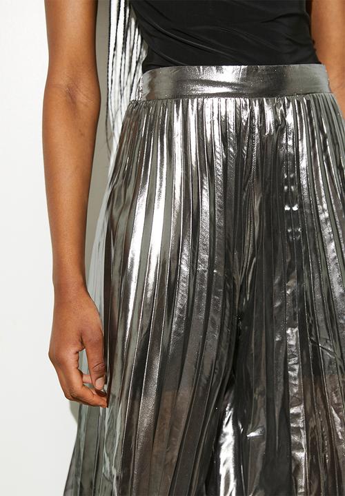 VELVET - Sheer metallic pleated palazzo pants - silver