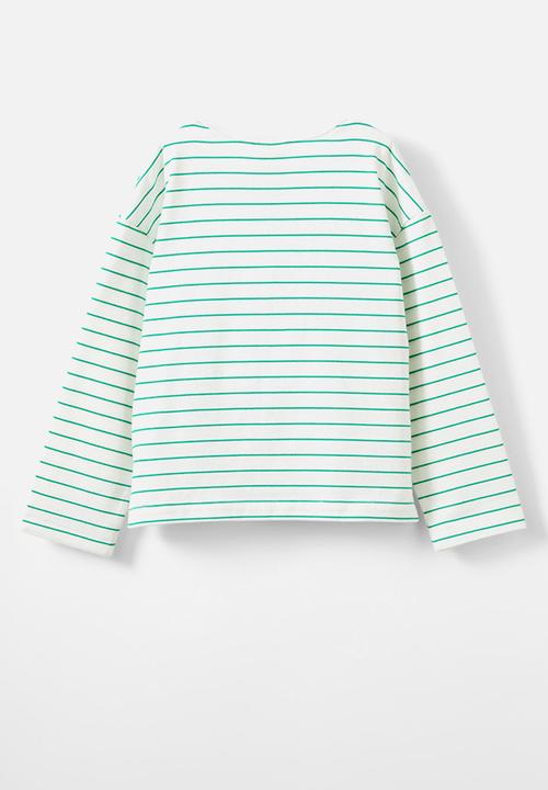 Cotton On - Piper long sleeve tee - vanilla/island green stripe