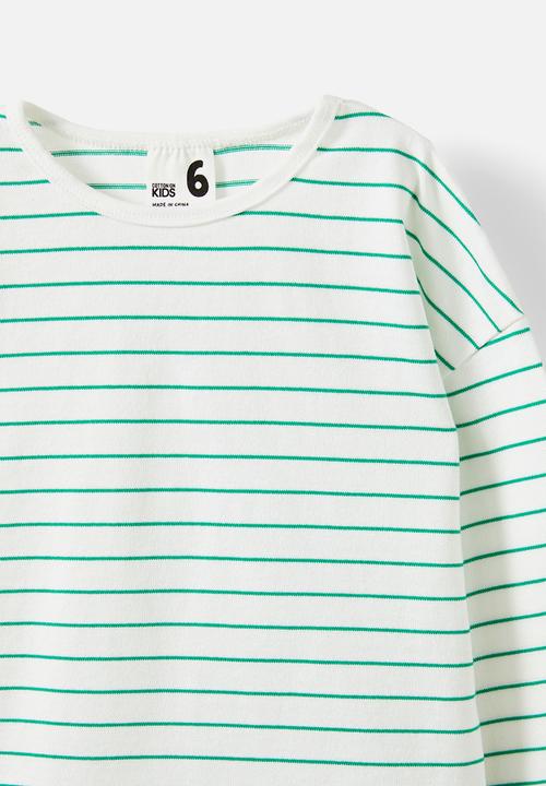 Cotton On - Piper long sleeve tee - vanilla/island green stripe