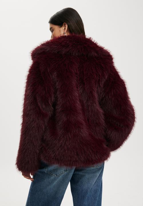 Cotton On - Mimi Faux Fur Jacket - Cherry Choc