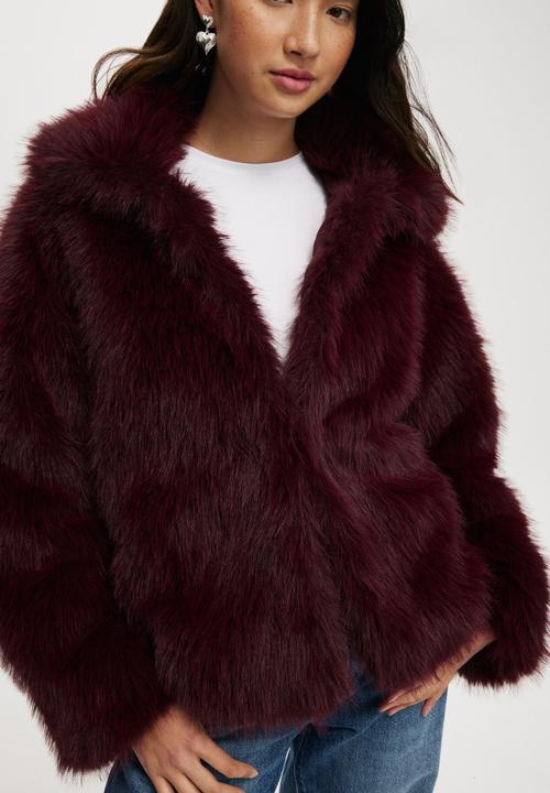 Cotton On - Mimi Faux Fur Jacket - Cherry Choc