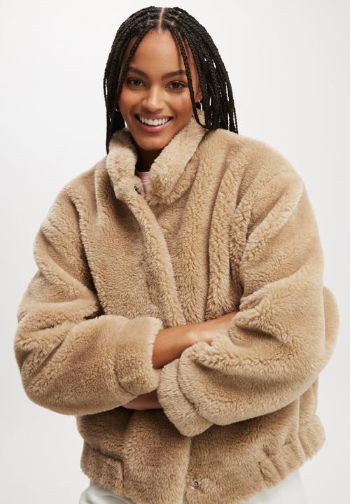 Cotton On - Teddy Bomber Jacket - Stone