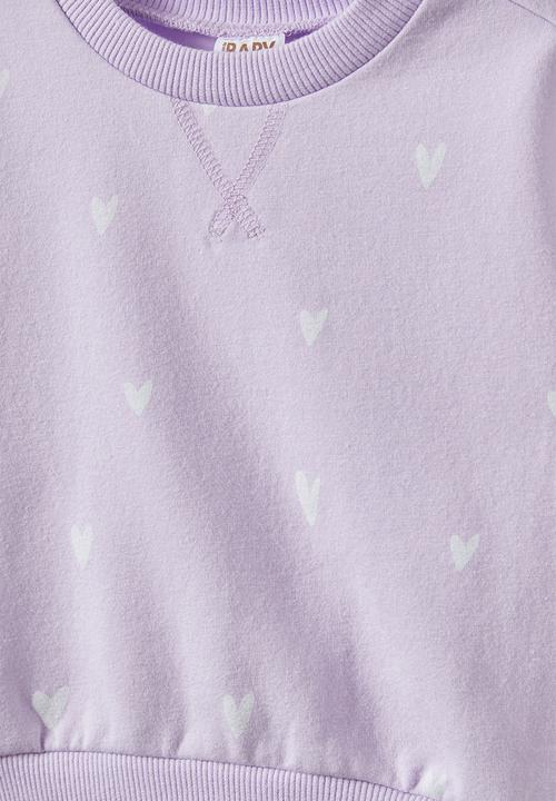 Cotton On - Bundle alma drop shoulder sweater & felix track - vintage lilac/ditsy hearts