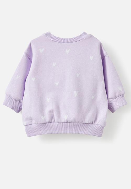Cotton On - Bundle alma drop shoulder sweater & felix track - vintage lilac/ditsy hearts