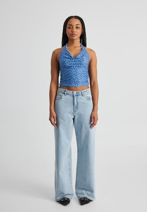 Factorie - Kelly Mesh Cowl Neck Halter - Blue Leopard