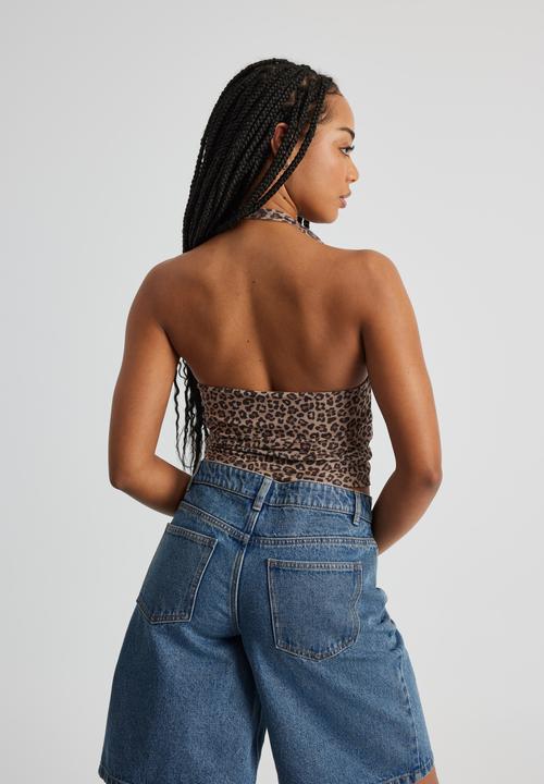 Factorie - Kelly Mesh Cowl Neck Halter - Leopard Print