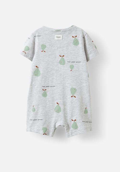Cotton On - The short sleeve zip romper - cloud marle/mon petit amour pears