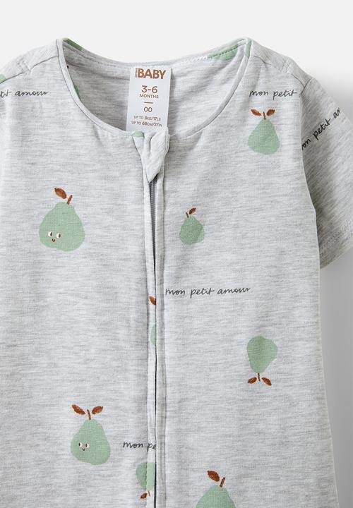 Cotton On - The short sleeve zip romper - cloud marle/mon petit amour pears