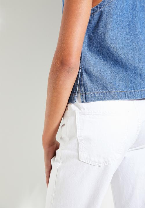 Superbalist - Co- ord chambray denim shoulder tie shell - light blue