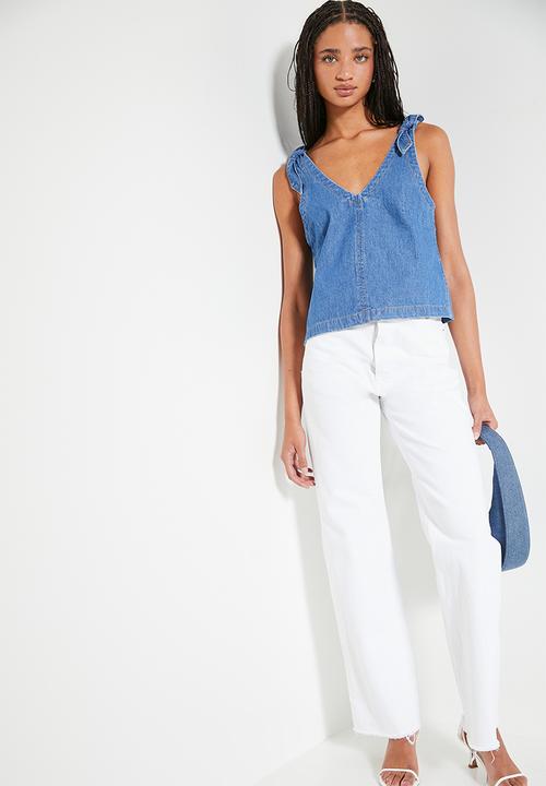 Superbalist - Co- ord chambray denim shoulder tie shell - light blue