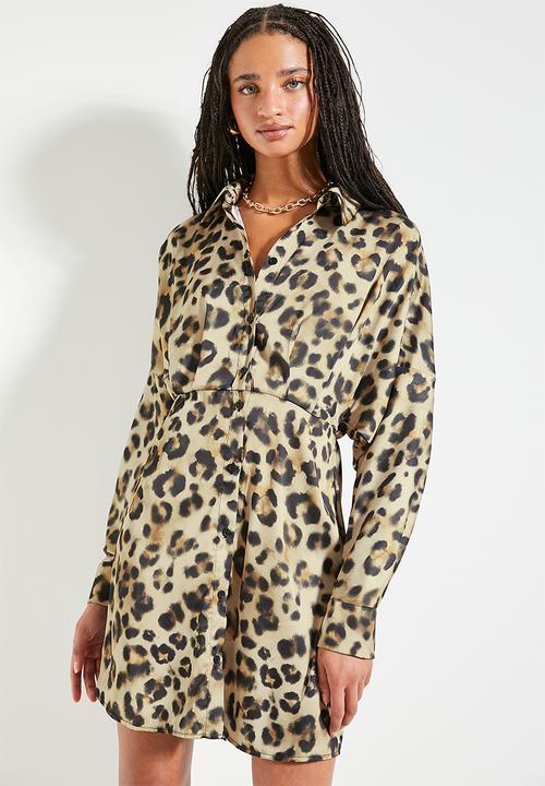 Superbalist - Satin mini shirt dress - ghostly animal