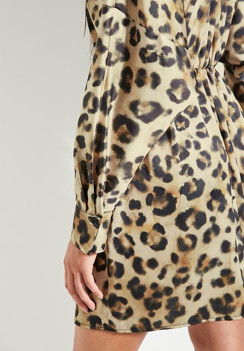 Superbalist - Satin mini shirt dress - ghostly animal