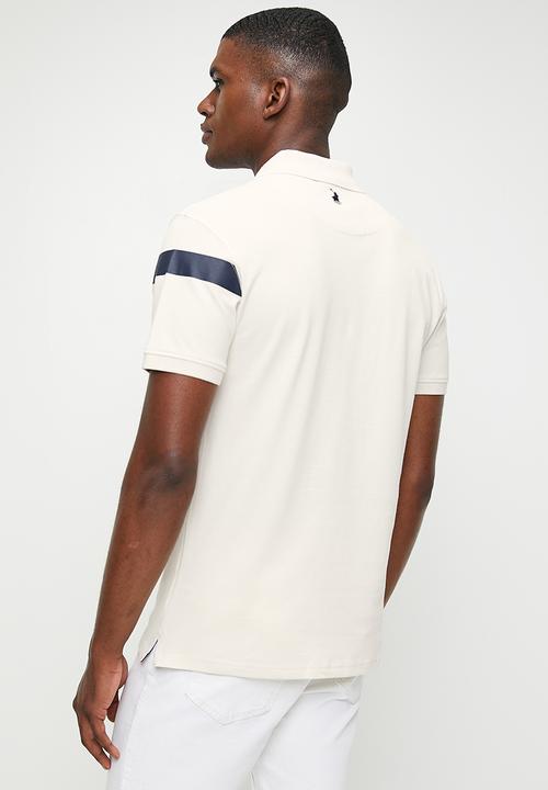 POLO - Hugh/Andre Printed Stripe Short Sleeve Golfer - Off White