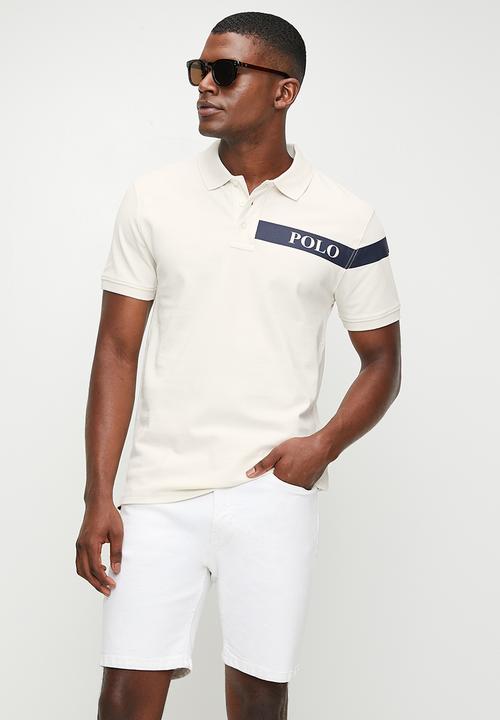 POLO - Hugh/Andre Printed Stripe Short Sleeve Golfer - Off White