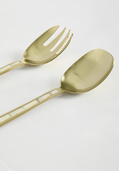 Sixth Floor - Pearl inlay serving spoons set of 2 - gold