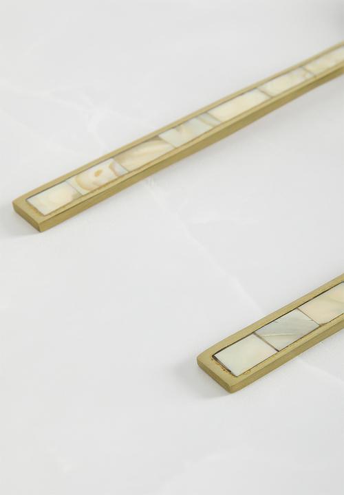 Sixth Floor - Pearl inlay serving spoons set of 2 - gold