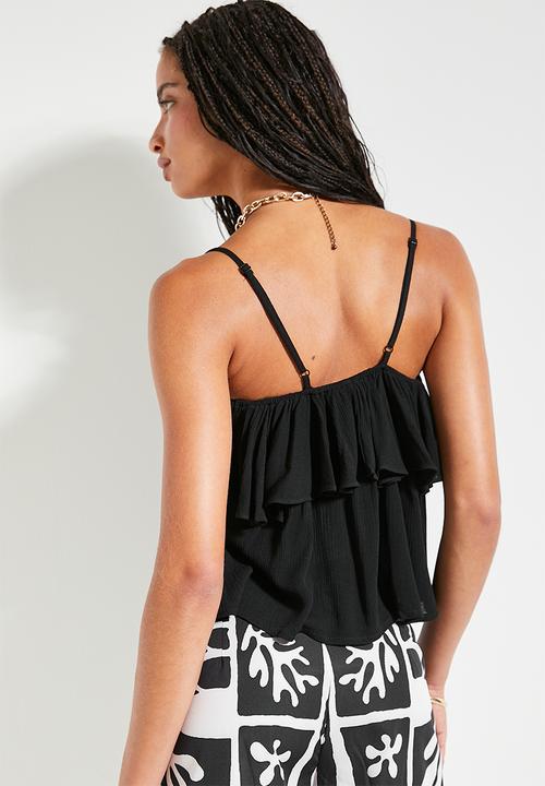 Superbalist - Soft ruffle crinkle cami with trim - black