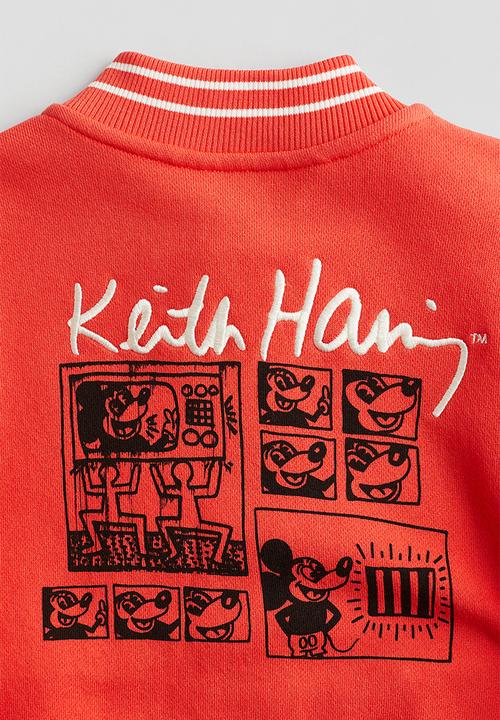 H&M - Keith Haring X H&M:  Oversized baseball jacket - red