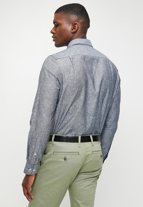 POLO - Lex Long Sleeve Plain Linen Shirt - Navy