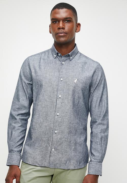 POLO - Lex Long Sleeve Plain Linen Shirt - Navy
