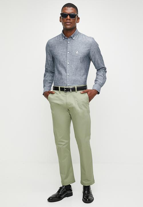 POLO - Lex Long Sleeve Plain Linen Shirt - Navy