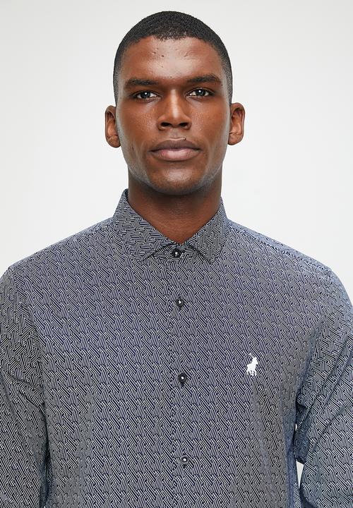 POLO - Paul Geo Printed Long Sleeve Shirt - Navy