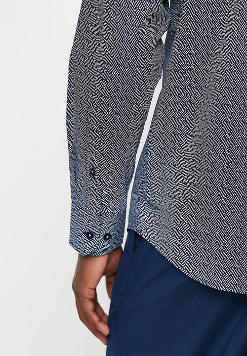 POLO - Paul Geo Printed Long Sleeve Shirt - Navy