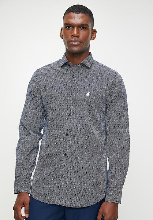POLO - Paul Geo Printed Long Sleeve Shirt - Navy