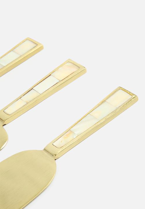 Sixth Floor - Pearl inlay cheese knives set of 3 - gold