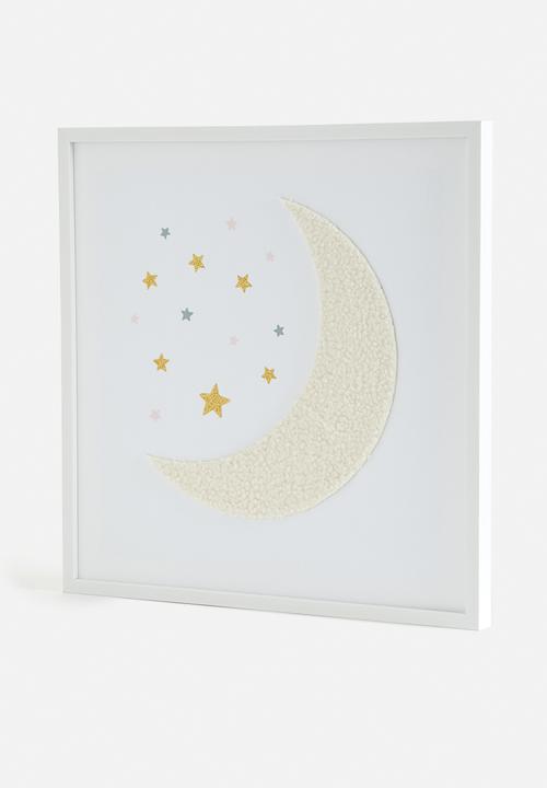 Sixth Floor - Moon framed canvas with 3d objects - white