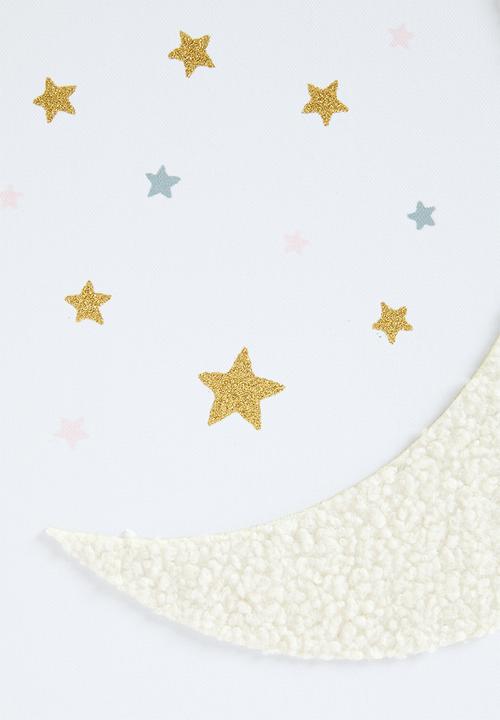 Sixth Floor - Moon framed canvas with 3d objects - white