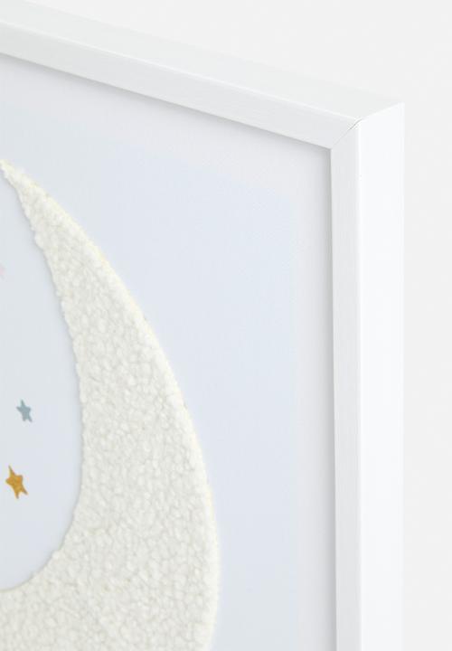Sixth Floor - Moon framed canvas with 3d objects - white