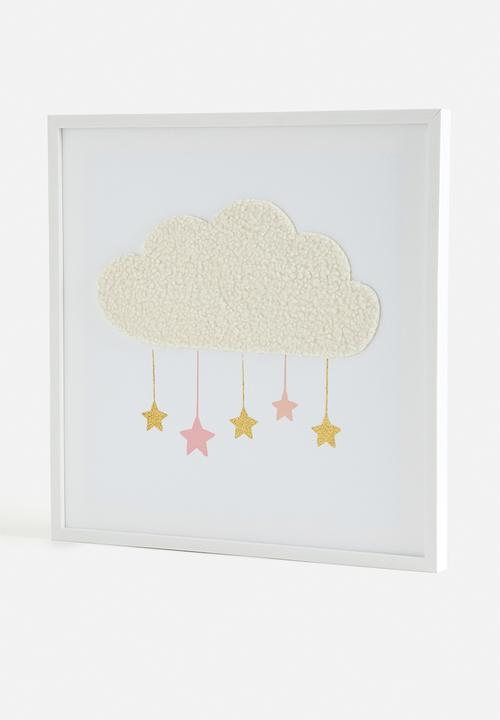 Sixth Floor - Cloud framed canvas with 3d objects - white