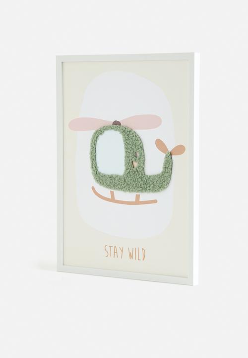 Sixth Floor - Heli framed canvas with 3d objects - green	