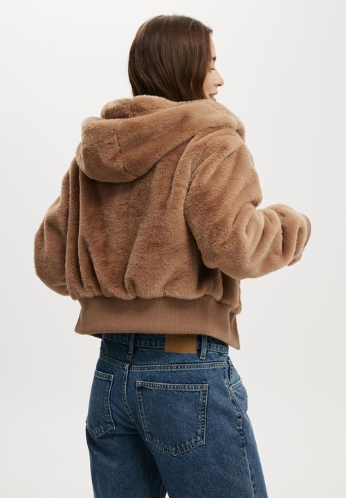 Cotton On - Teddy Hooded Jacket - Mocha